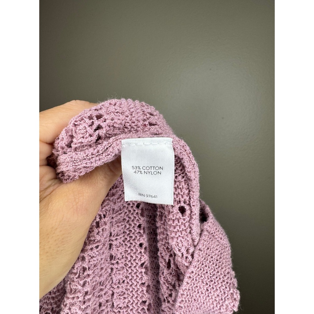 J.Jill Women 1X Purple Open Knit Crochet Sweater Cotton Blend Pointelle Pullover - Picture 3 of 4